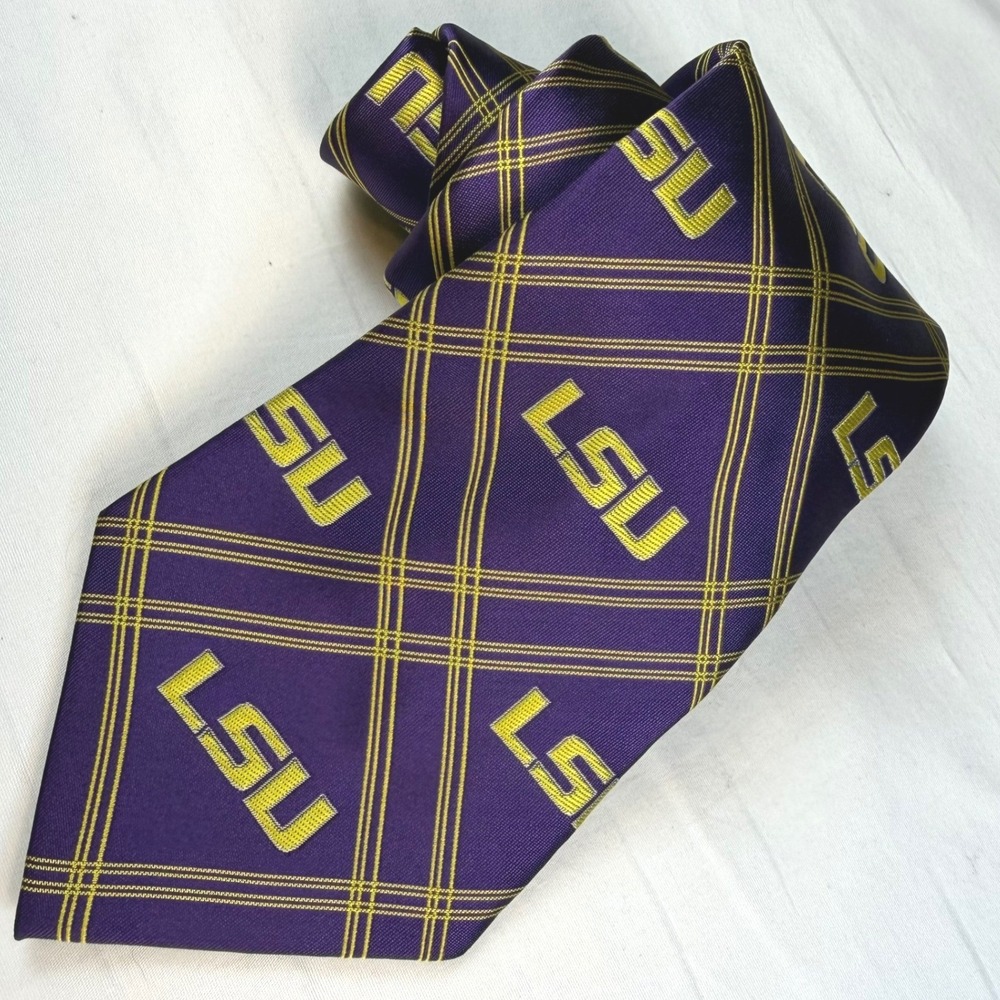 Eagles Wings Necktie Mens OS Purple LSU Tigers Plaid Collegiate Fan NOTE